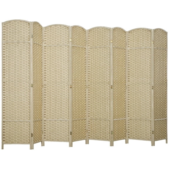 8 Panel Folding Room Divider Screen, 5.6 ft Tall Freestanding Privacy Screen, Arched Pine Wood Frame Partition for Home Office, Beige