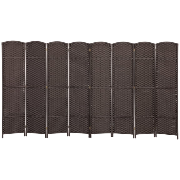 8 Panel Folding Room Divider Screen, 5.6 ft Tall Freestanding Privacy Screen, Arched Pine Wood Frame Partition for Home Office, Brown