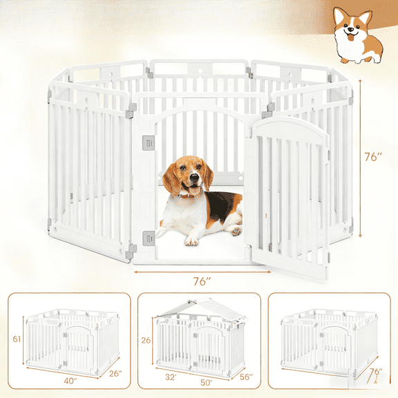 8 Panel Pet Playpen Indoor Outdoor Dog Playpen HDPE Puppy Fence with Lockable Door Portable Pet Exercise Pen Multiple Shapes Square Octagon Rectangle Safe Play Area for Dogs Cats Rabbits