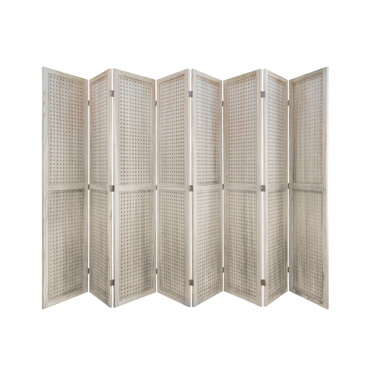 8 Panel Room Divider, 5.6Ft Pegboard Display Wooden Room Divider