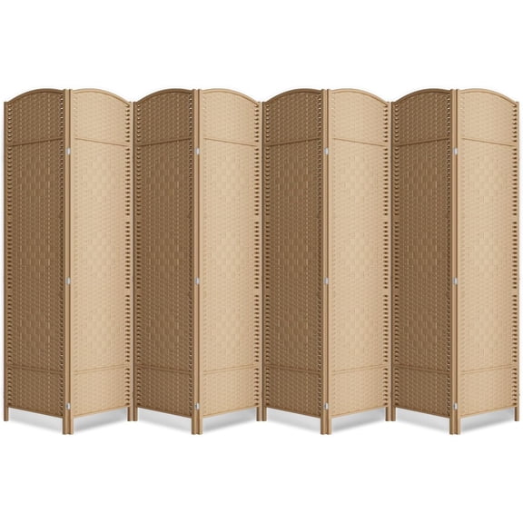 8 Panel Room Divider,6Ft Folding Privacy Screen,Tall - Extra Wide Foldable Panel Partition Wall Divider with Diamond Double-Weaved Hand-Woven Design Room Screen Divider