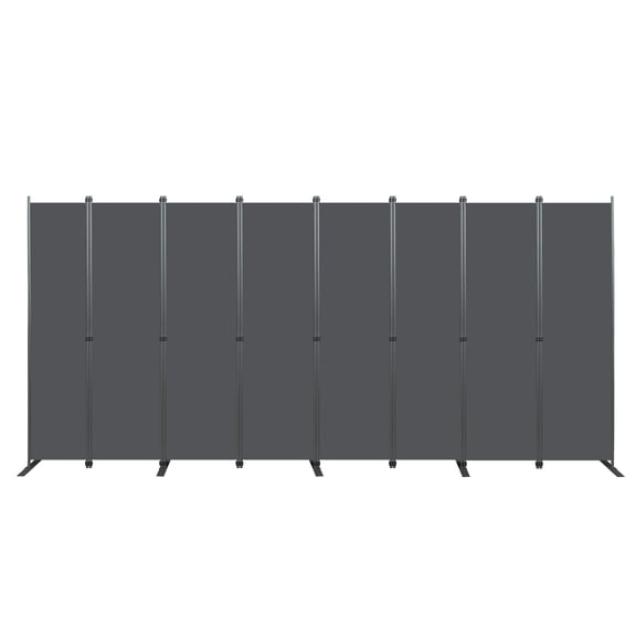 8 Panel Room Divider Folding Privacy Screen 159 Inch Wide 71 Inch Tall, Freestanding Partition with Metal Frame and Fabric for Bedroom Office Living Room Black Gray