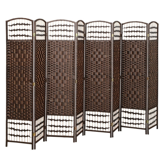 8 Panel Room Divider, Folding Privacy Screen, Woven Fiber Partition for Home Office, 126L x 67H, Brown