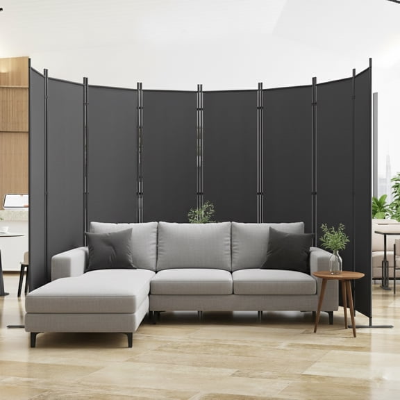 8 Panel Room Divider Screen - 159" W x 71" H Folding Privacy Screen - Black Gray