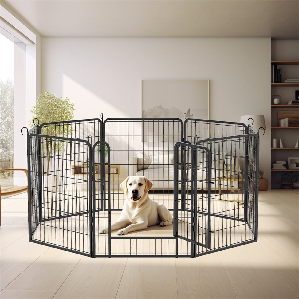 Black Metal 31.7"H 8-Panel Foldable Dog Playpen