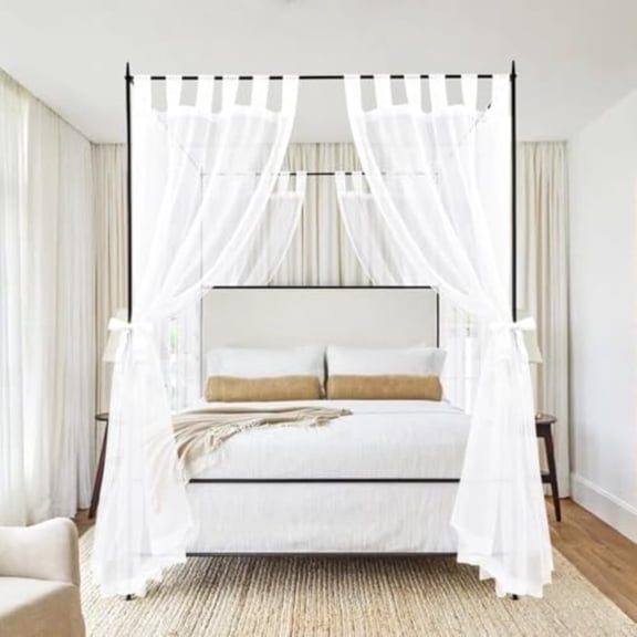 8 Panels Canopy Curtains White Canopy Bed Curtains for King Full/Queen and Twin Bed FrameEight Poster Bed Canopy Curtains Drapes Sheer Canopy Bed Drapes with Top and Self-Adhesive Velcro 42x74