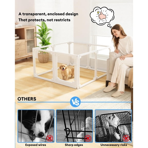 8 Panels Clear Pet Playpen for Small Dogs, Cats, Rabbits, Ferrets Indoor Outdoor Use
