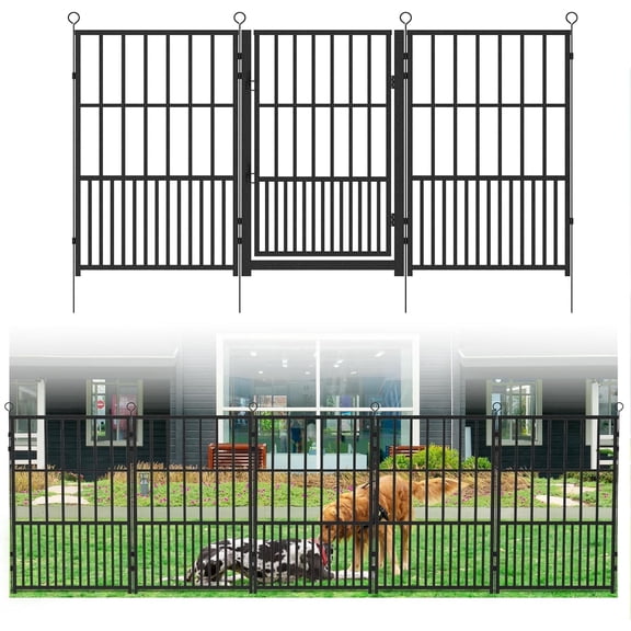 8 Panels No Dig Garden Fence 17 ft(L) X 40 in(H) Animal Barrier for Yard, Patio, Garden Borders, Outdoor Decorative Fencing with Thick Pipe Metal Panels