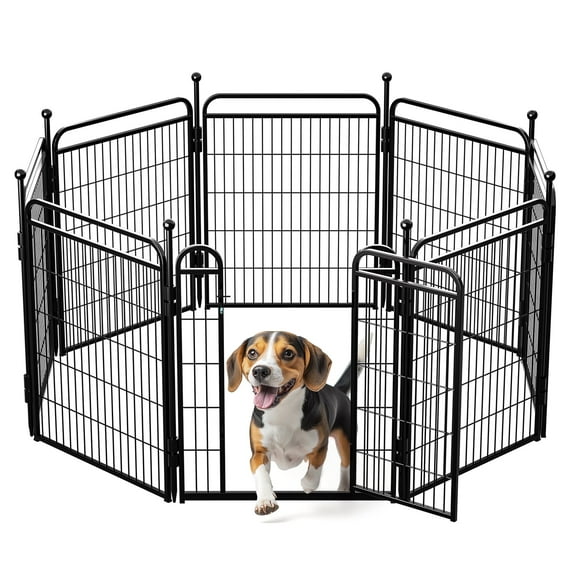 8-Panels Dog Playpens 32", Foldable Pet Play Yard Gate With Gravity Automatic Lock, Anti-Rust, Quick Install, Designed for Medium/Small Dogs In Garden, Yard