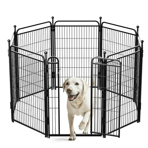8-Panels Dog Playpens 40", Foldable Pet Play Yard Gate With Gravity Automatic Lock, Anti-Rust, Quick Install, Designed for Medium/Small Dogs In Garden, Yard