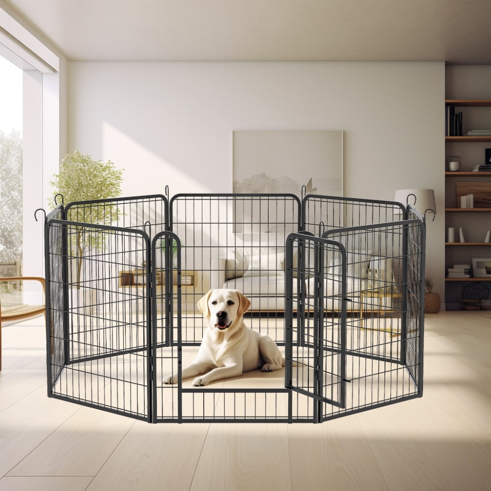 Black Metal 31.7"H 8-Panel Foldable Dog Playpen