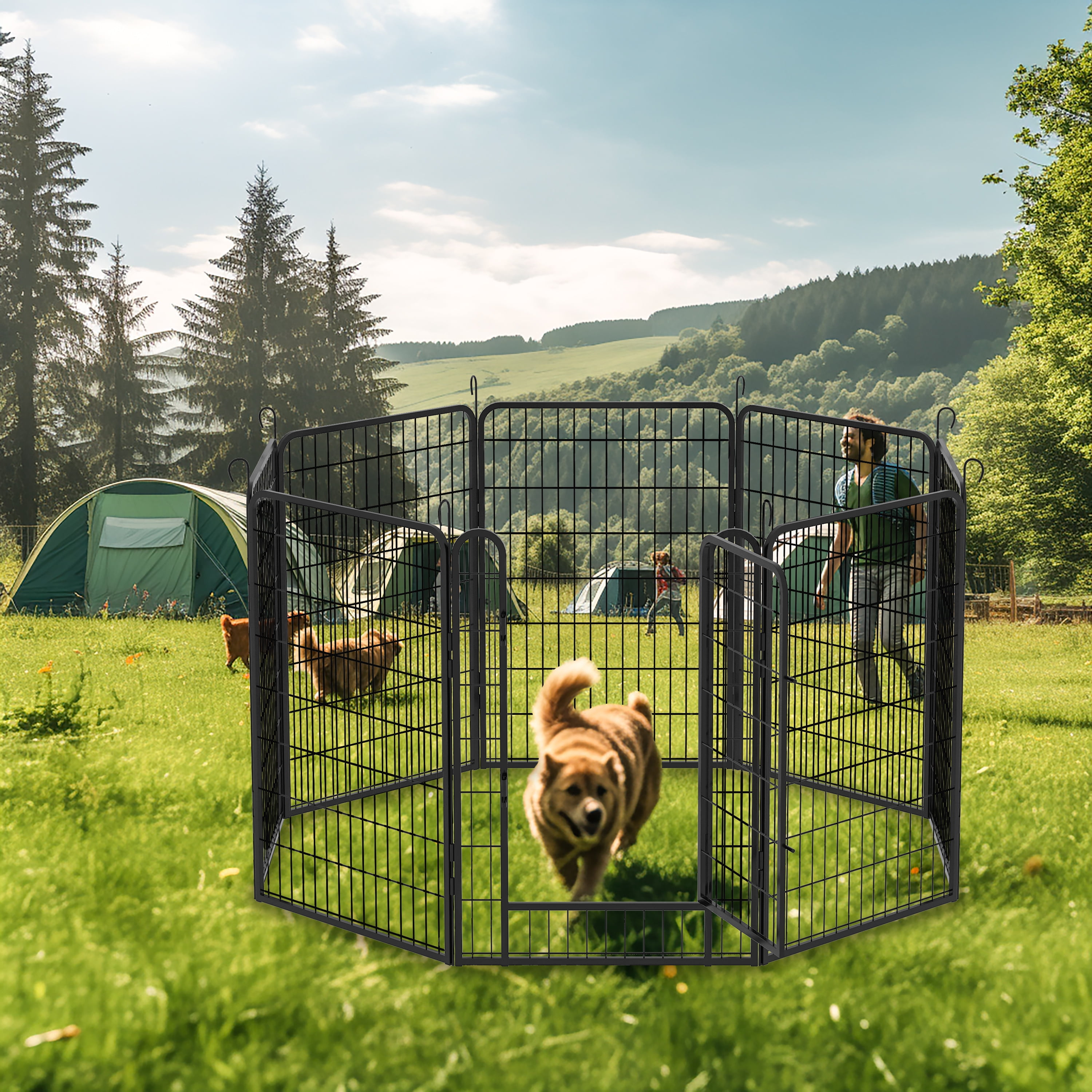 8 Panels Black Heavy Duty Metal Pet Playpen with Door