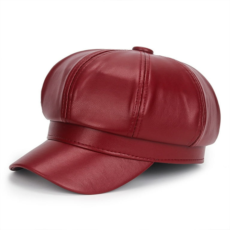 8 Panels Newsboy Caps for Women PU Leather Cabbie Painter Hat