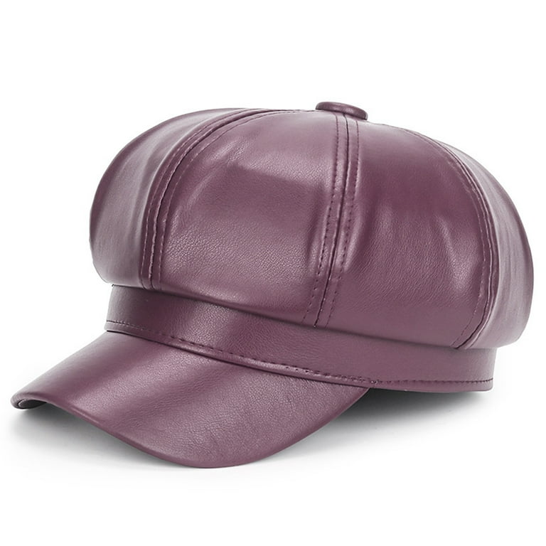 8 Panels Newsboy Caps for Women, PU Leather Cabbie Painter  display picture 1