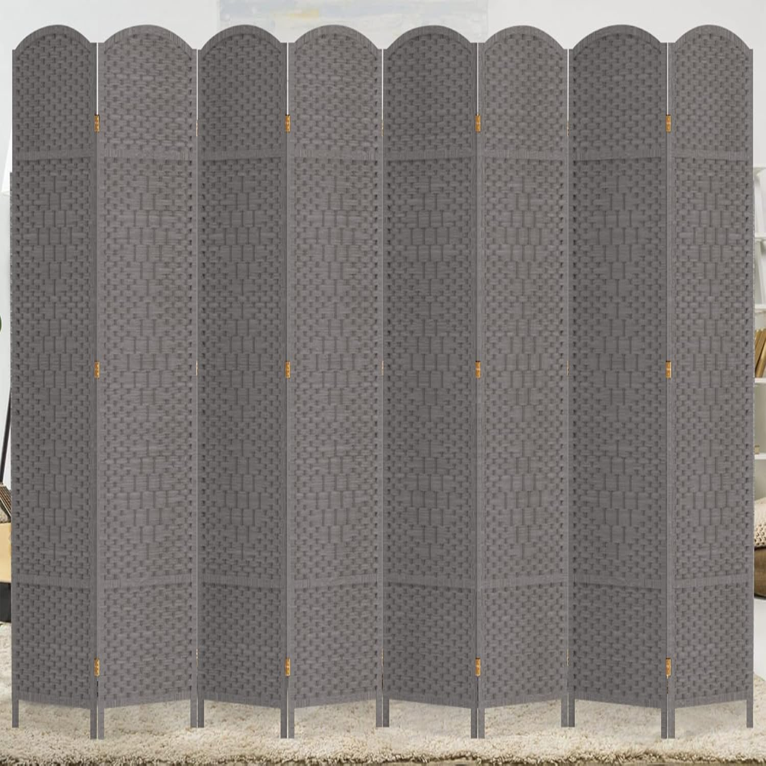 8 Panels Room Divider 6 FT Tall Weave Fiber Privacy Screen Freestanding