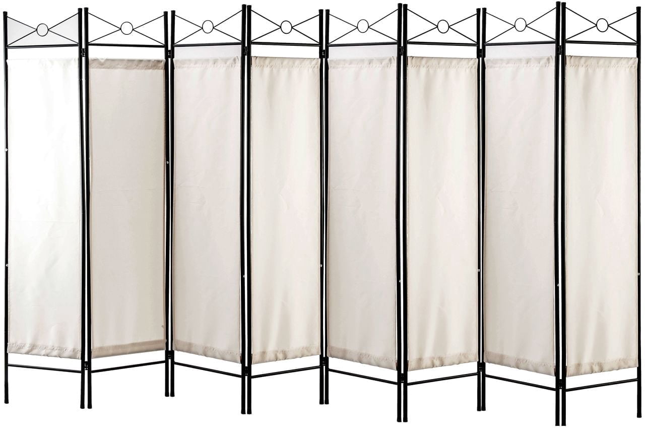 8 Panels Room Dividers Privacy Screen Washable Fabric Metal White Color