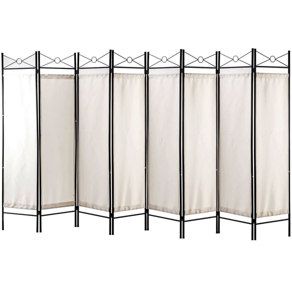 8 Panels Room Dividers Privacy Screen Washable Fabric Metal White Color