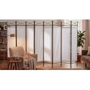 8 Panels Metal Room Dividers Privacy Screen Washable Fabric Insert White Color