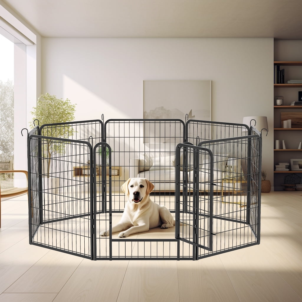 Black Metal 31.7"H 8-Panel Foldable Dog Playpen