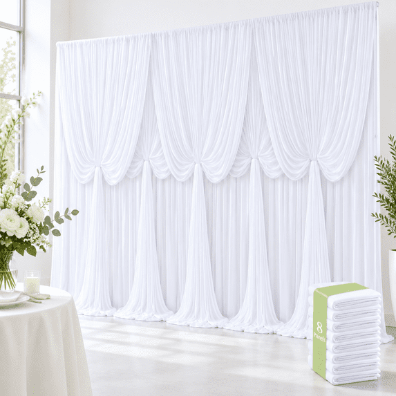 8 Panels Whitedrop Curtafor Wedding Party Wrinkle Freedrops Curtain ...