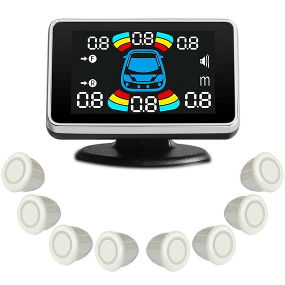 8 Parking Sensor Parktronic Automobile Reversing Radar Electronics Rear Auto Detector Backing Assistance Kit Buzzer B,1 * monitor 8 * probes,White