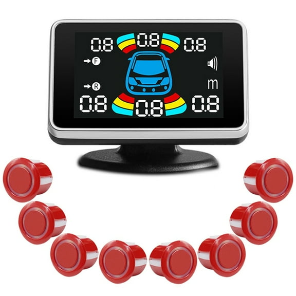 8 Parking Sensor Parktronic Automobile Reversing Radar Electronics Rear Auto Detector Backing Assistance Kit Buzzer D,1 * monitor 8 * probes,Red