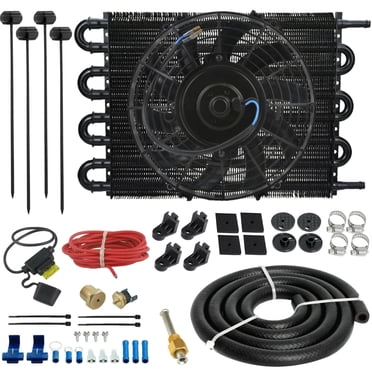8 Row Engine Transmission Oil Cooler Electric Fan 6AN Temp Switch Kit