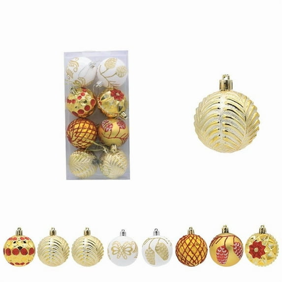 8 Pc Christmas Ball Bauble Glitter Wave Finish Ornament Christmas Indoor Outdoor Hanging Decoration Holiday Party Wedding Halloween Thanksgiving Valentine's Day Decor