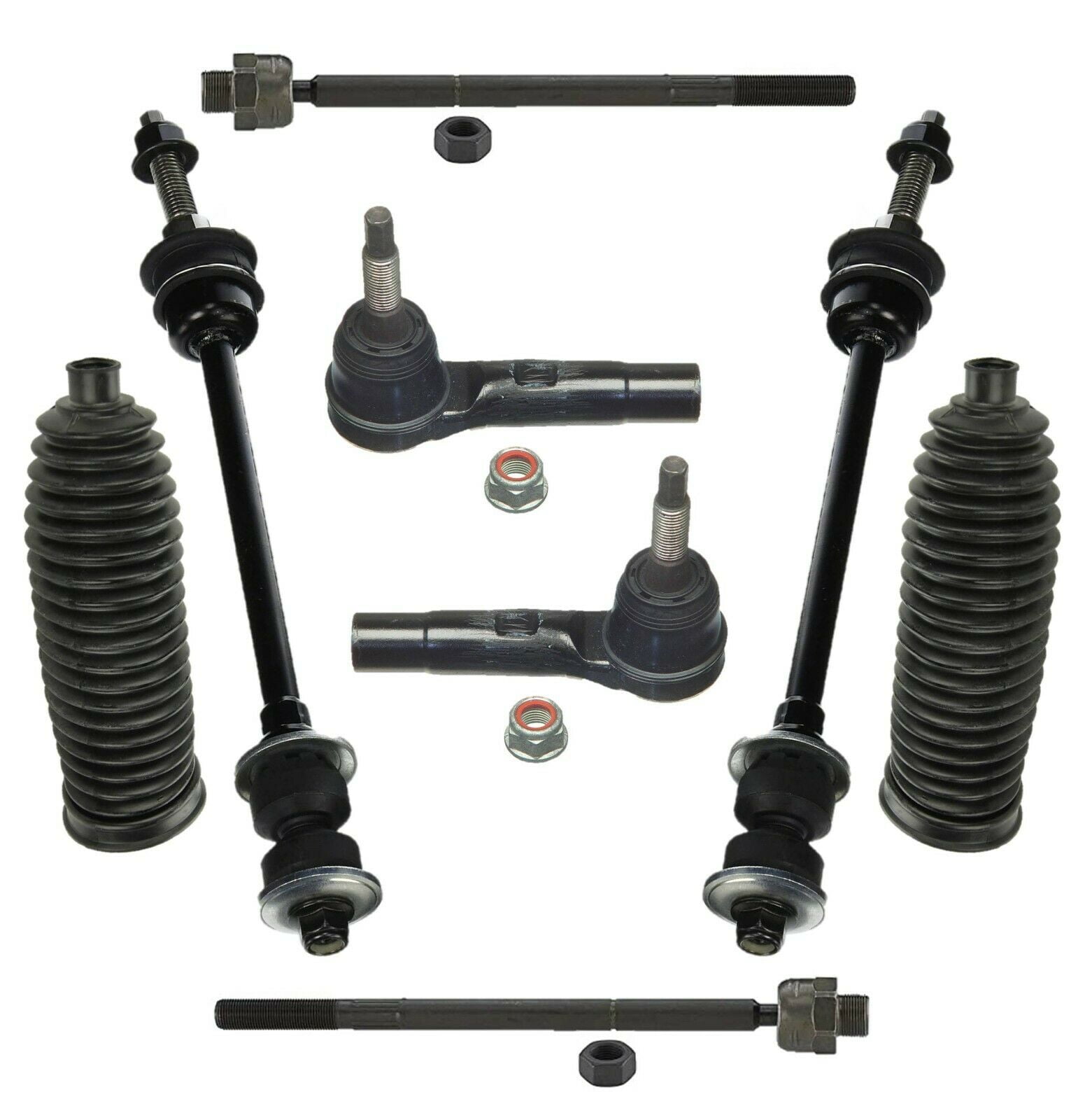 8 Pc Front Suspension Kit Inner & Outer Tie Rod Ends, Rack & Pinion