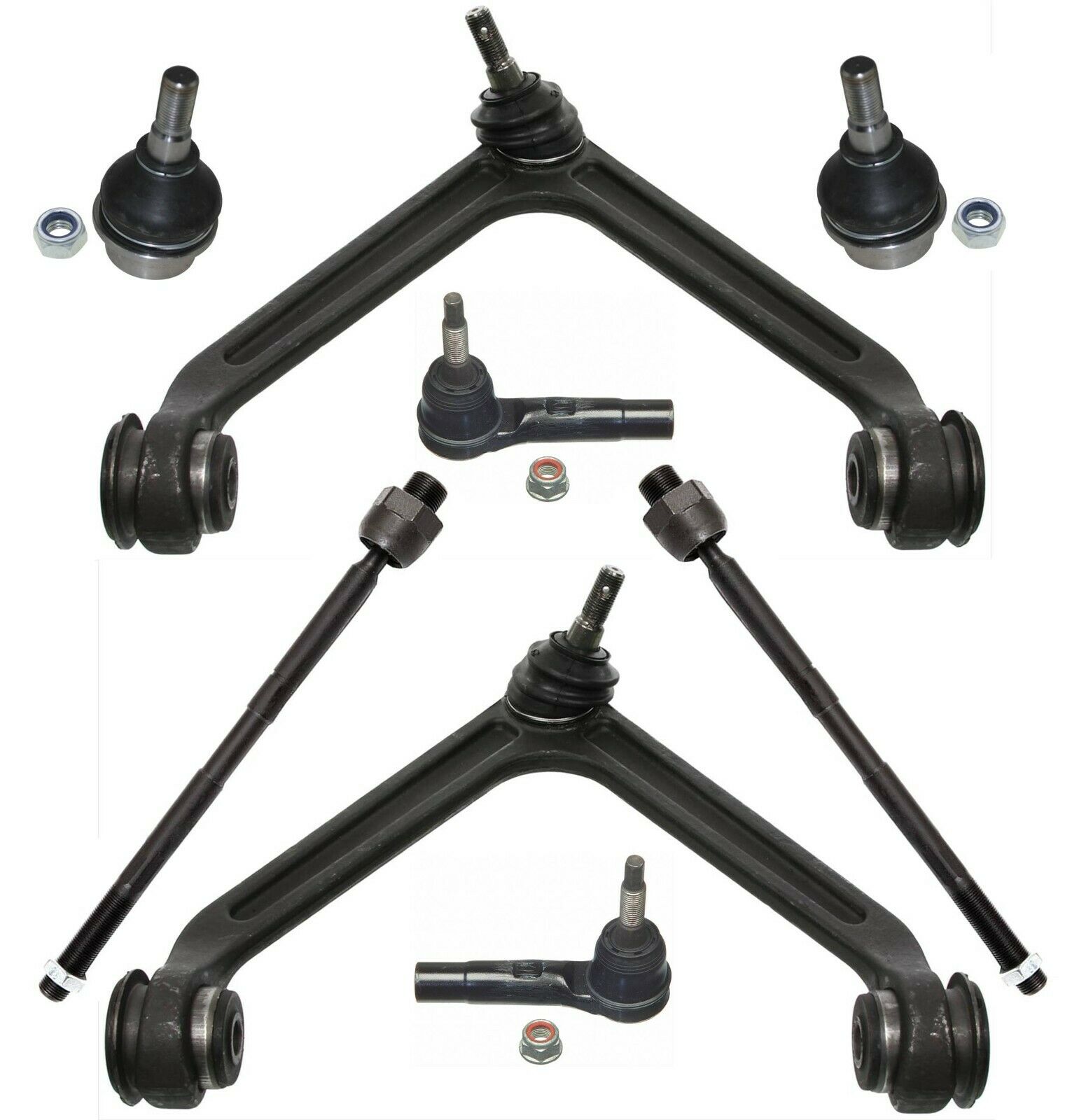 8 Pc Front Suspension Kit Tie Rod Linkages, Upper Control Arms and Ball