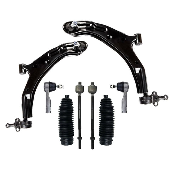 8 Pc Front Suspension Steering Gear Bellows Tie Rod Linkages Control Arms with Ball Joints Passenger & Driver Side Fits select: 2000-2006 NISSAN SENTRA