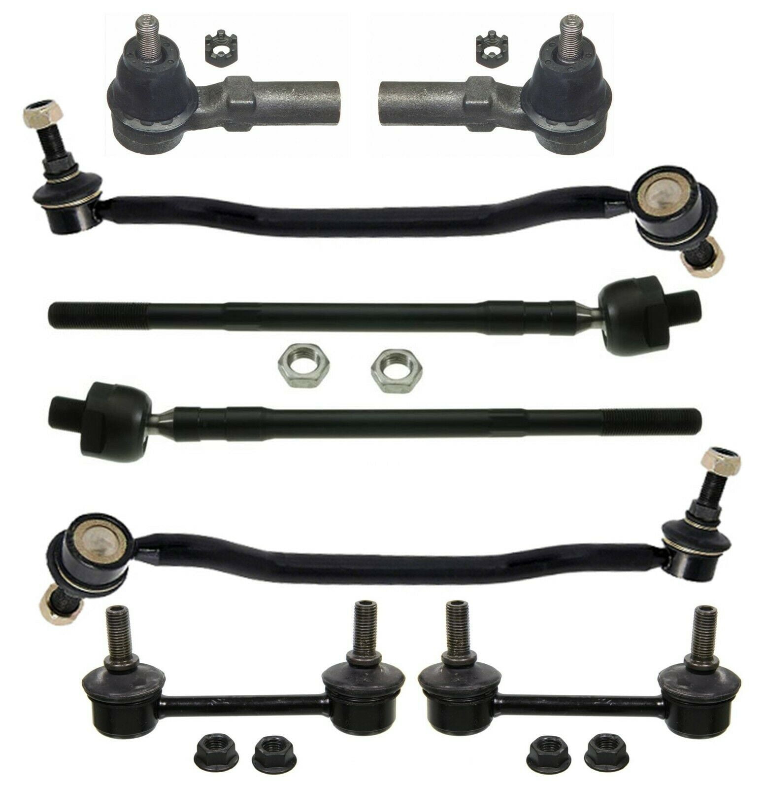 8 Pc Outer & Inner Tie Rod Ends + Front & Rear Sway Bar Links