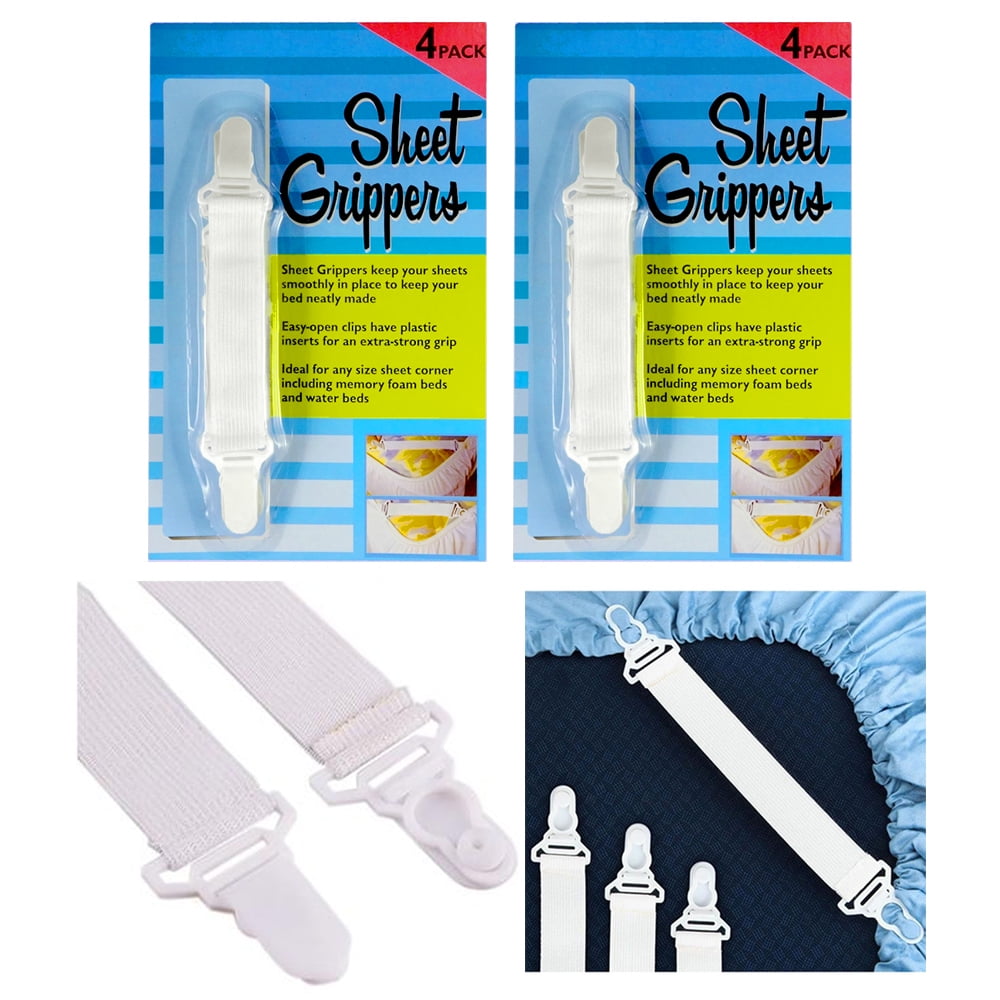 4 Pc Sheet Grippers Bed Mattress Cover Straps Fasteners Elastic