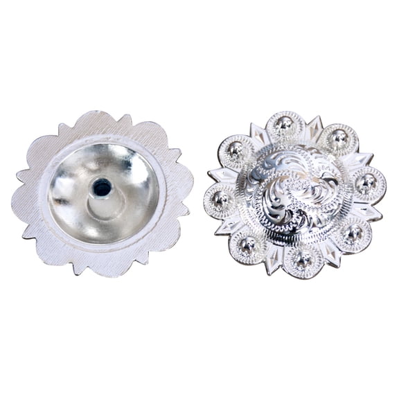 8 Pc Western Screw Back Concho Silver Engraved Round Saddle Horse 1.5 In