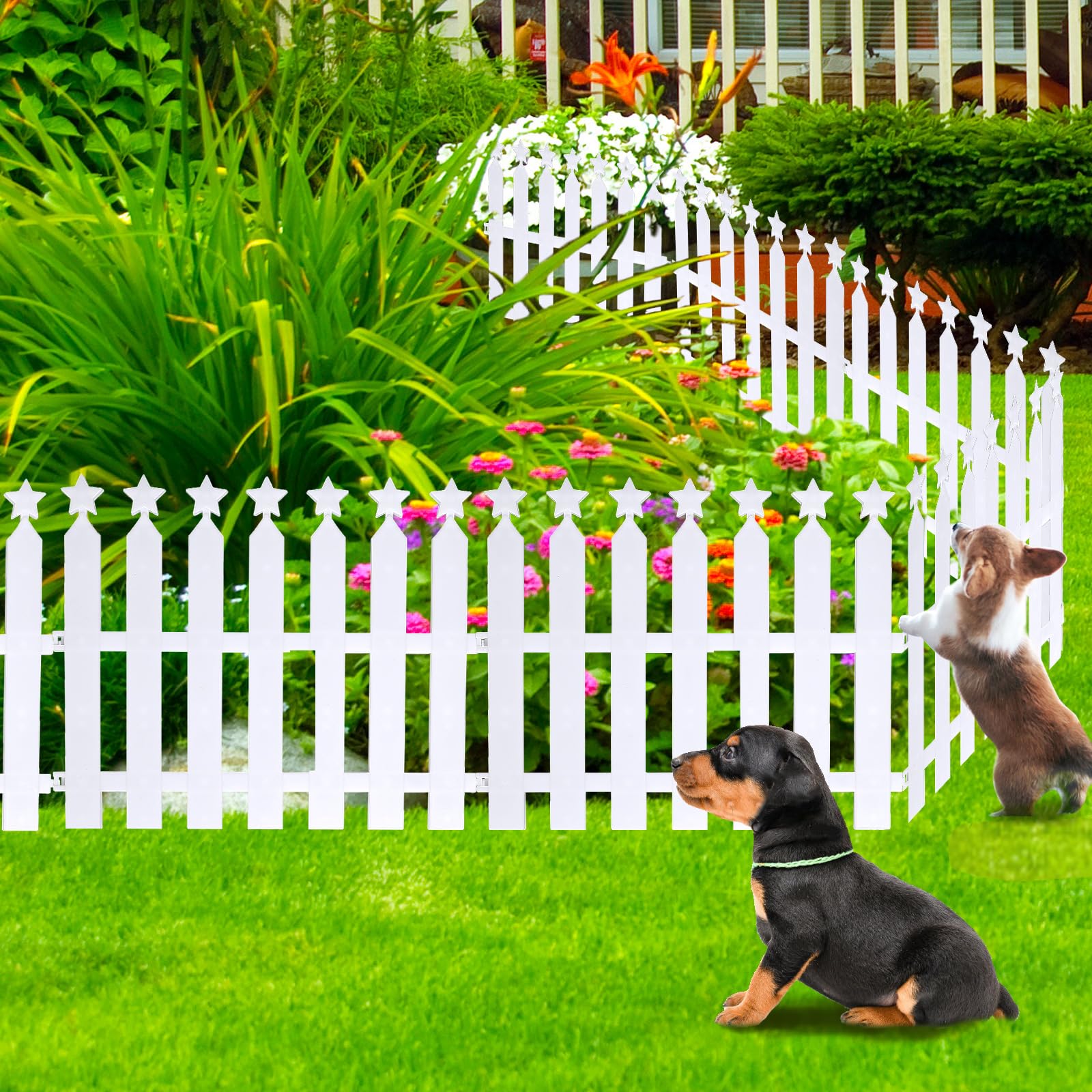 8 Pcak Decorative White MMF7 Garden Fence Border with Light, 10ft Long