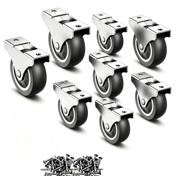 8 Pcs 1/2 Inch Fixed Caster Wheels, Mini Rigid Caster Wheels Low Profile, Rubber Casters with Screws, Single Direction Mini Appliance Wheels for Small Appliances, Furniture, DIY Project
