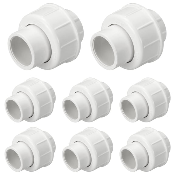 8 Pcs 1/2" PVC Union Pipe Fitting, Schedule 40 Furniture Grade Slip Union Coupling Fitting with EPDM O-Ring for Plumbing Systems Irrigation Projects, Socket x Socket White