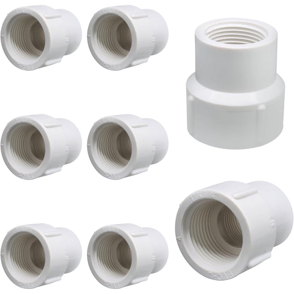 8 Pcs 1 to 3/4 Inch Female PVC Threaded Reducing Pipe Fittings, Thread Coupling Adapters for Plumbing Connections, Pipe Joints, and DIY Projects (White, Model HE046-1x3/4)