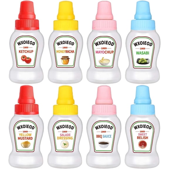 8 Pcs 1.4 oz Mini Condiment Squeeze Bottles with Lids, Ketchup Bottle for Lunch Box, Small Squeeze Bottle for Sauces Salad Dressing Honey Mustard Oil Liquids Squirt Bottles Bento Box Accessories