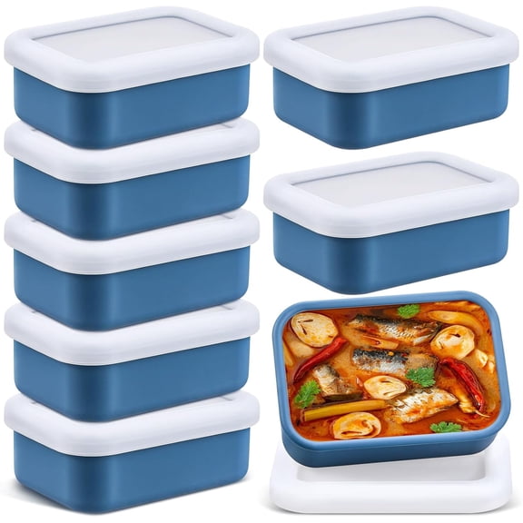 8 Pcs 1 Cup Silicone Freezer Containers with Lid Soup Freezer Molds Silicone Soup Containers Rectangle Trays Reusable Food Preserving Tray Ice Trays for Soups Sauces Stews(Dark Blue)