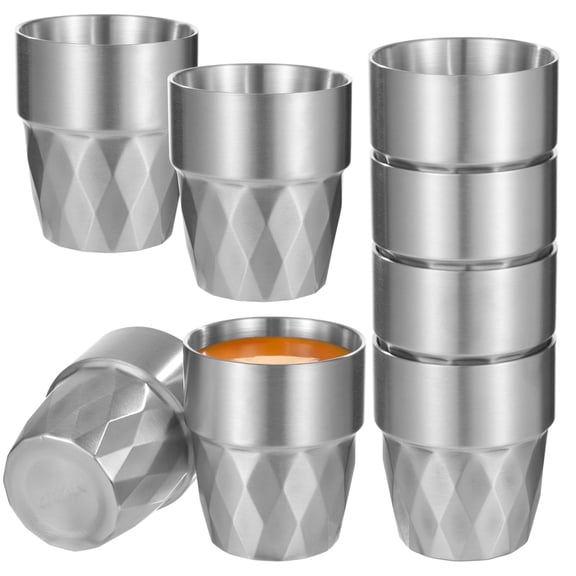 8 Pack Stainless Steel Insulated Tumblers - 10 oz Double Wall Cups with Diamond Hammered Pattern, 304 Steel Stackable Mugs for Camping, Coffee & Cold Drinks