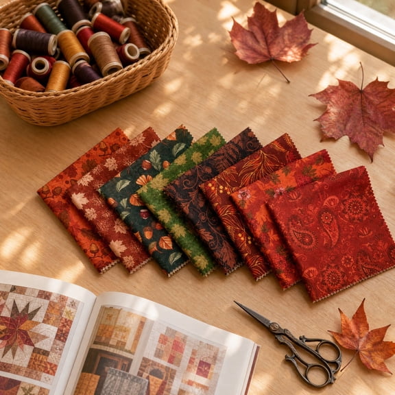 8 Pcs 10 x 10 Cotton Fabric Square for Quilting, Pumpkin Autumn Precut Fabric Bundle, Red Maple Leaf Ginkgo Leaf and Floral Sewing Materials, Thanksgiving Fat Patchwork, DIY Handcraft