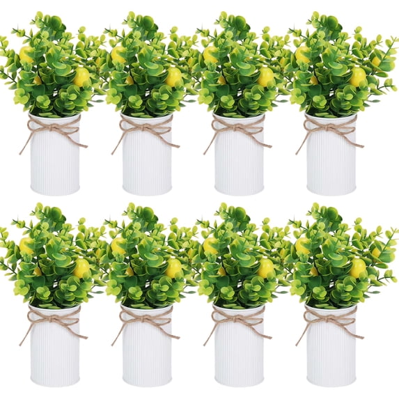8 Pcs Faux Lemon Plant, Artificial Lemon Tree in Metal Pot for Table Centerpieces, Farmhouse Kitchen Decor, Indoor Outdoor Use