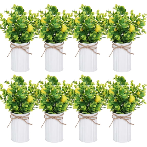 8 Pcs Faux Lemon Plant, Artificial Lemon Tree in Metal Pot for Table Centerpieces, Farmhouse Kitchen Decor, Indoor Outdoor Use