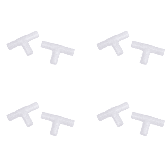 8 Pcs 12mm Plastic Equal Tee Connector Barbed Pipe Fitting Air/Water Hose Joiner,8 x Plastic Connector,White