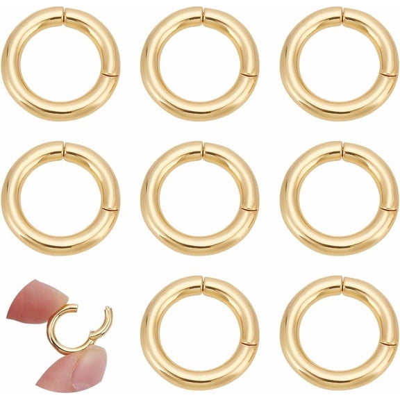 8 Pcs 14mm 18K Gold Plated Spring Clasp Ring Round Enhancer Shortener Clasps Metal Twister Spring Gate Rings