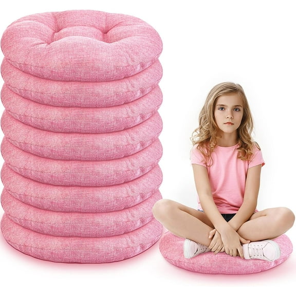 Pink 8 Pcs 16 inch Round Floor Cushions, Flexible Seating Pillows for Kids Toddlers Classroom Yoga Meditation Daycare