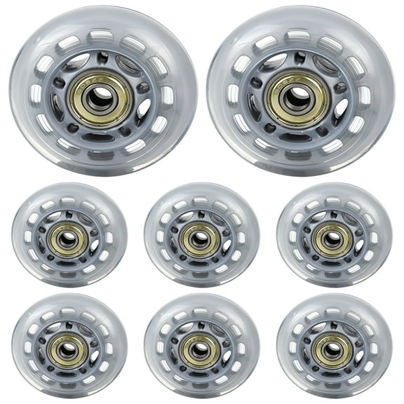 8 Pcs 2.5 Inch Grey PU Transparent Indoor Roller Skate Wheels, M8 Double Bearing, High-Performance Skateboard, Inline Skates, Fitness Bicycle, and Scooter Wheels