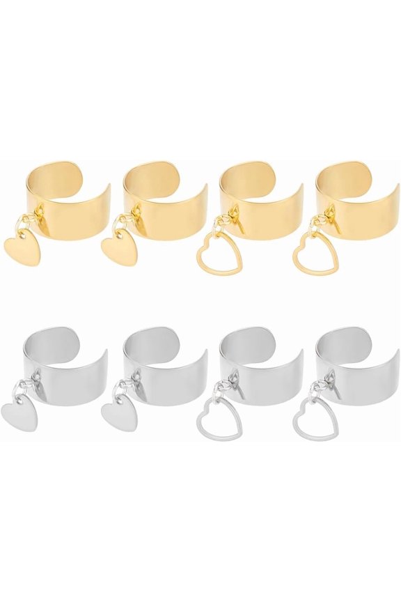 8 Pcs 2 Colors 2 Styles Stainless Steel Charm Ring Women's Ring Adjustable Rings with Heart Charms Open Cuff Finger Ring Components for Holiday Gifts Jewelry Ring Multi-color