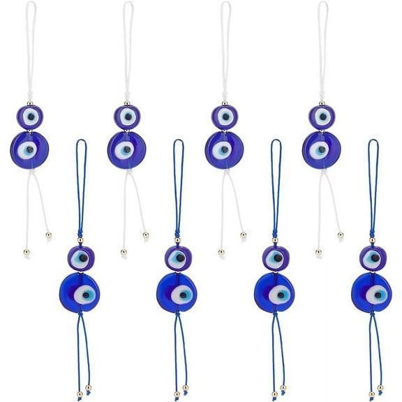 8 Pcs 2 Colors Lampwork Evil Eye Phone Charms, Flat Round Eye Phone Pendant Lucky Phone Charms String Handmade Phone Charms Strap Cartoon Cell Phone Keychain for Decoration